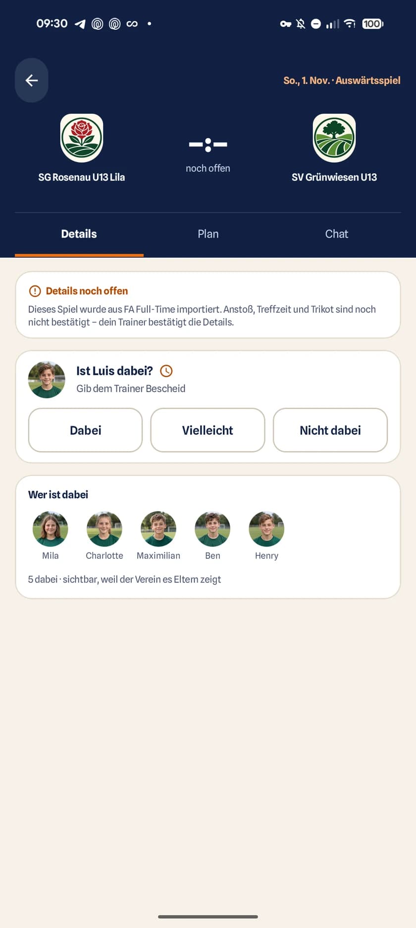 Android-Spieldetails mit Trikot, Platz und Satellitenstandort