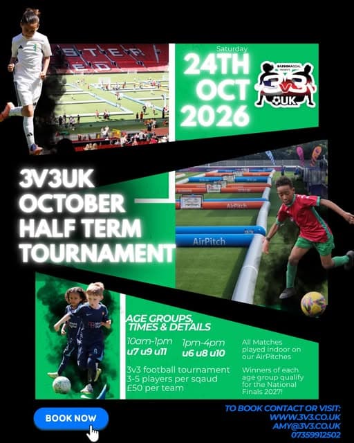 3V3UK October Half Term Tournament flyer