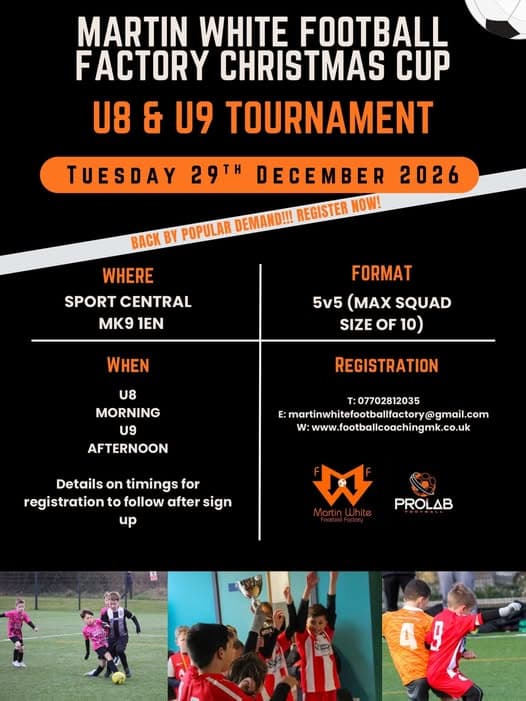 Martin White Football Factory Christmas Cup flyer