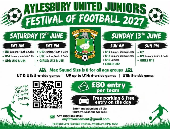 Aylesbury United Juniors Festival of Football 2027 flyer