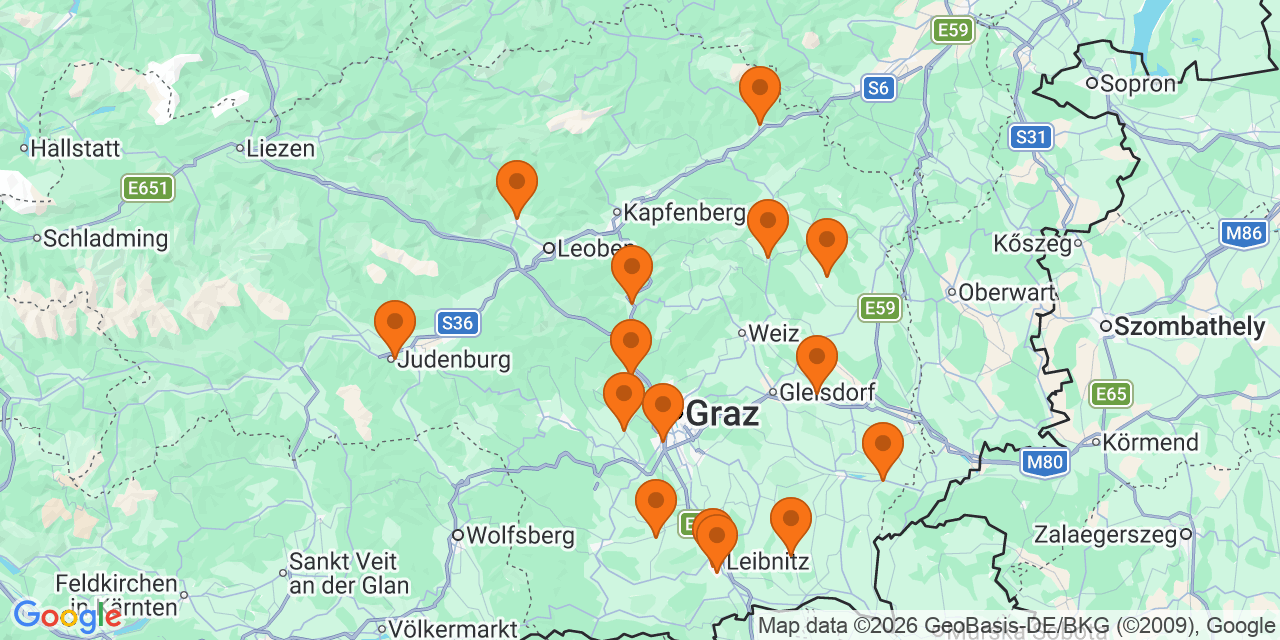 Karte der Spielorte: Fußballturniere in Steiermark