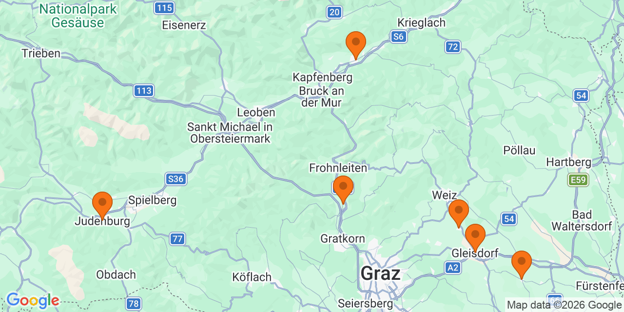 Karte der Spielorte: Fußballturniere in Styria