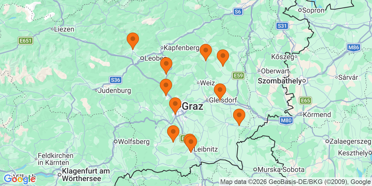 Karte der Spielorte: Fußballturniere U10 in Steiermark