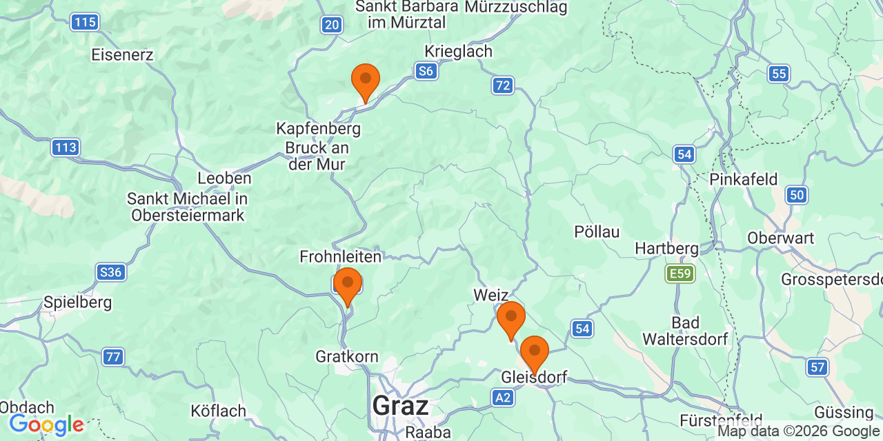 Karte der Spielorte: Fußballturniere U10 in Styria