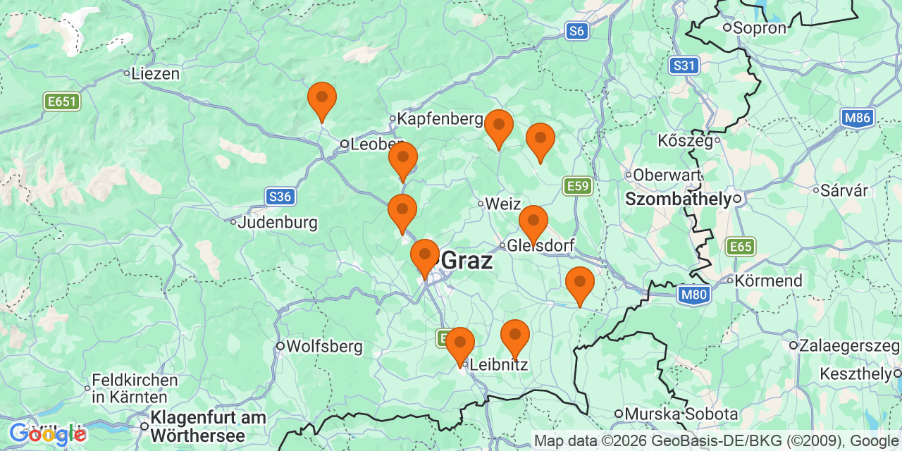 Karte der Spielorte: Fußballturniere U11 in Steiermark