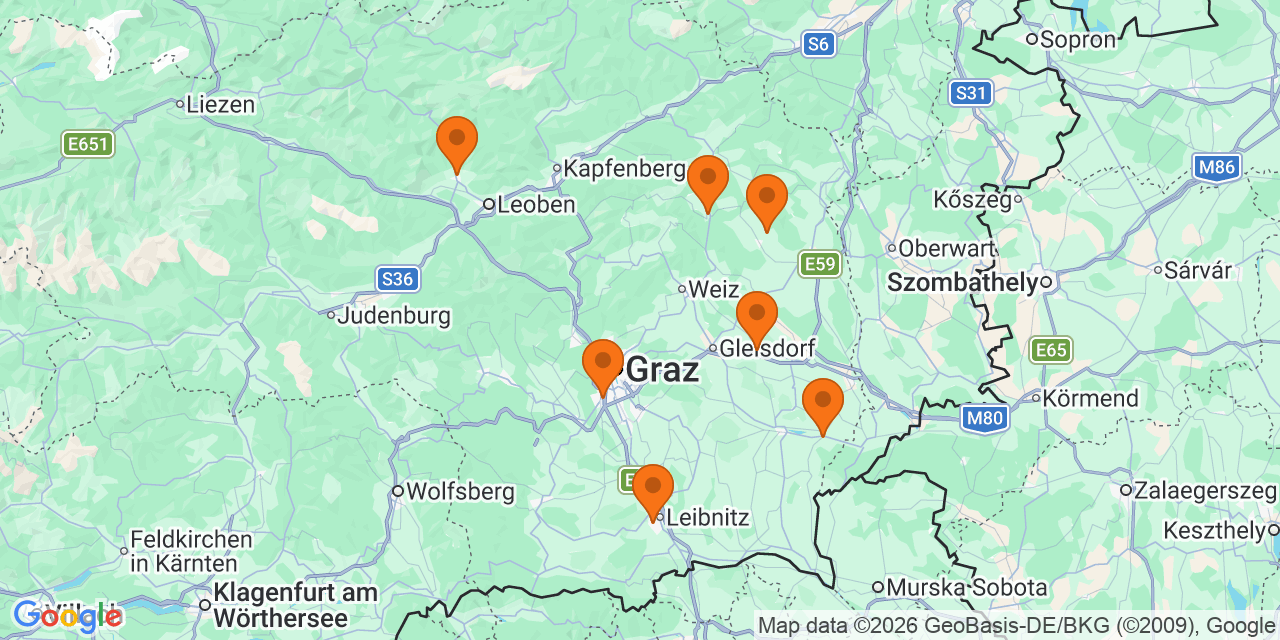 Karte der Spielorte: Fußballturniere U12 in Steiermark