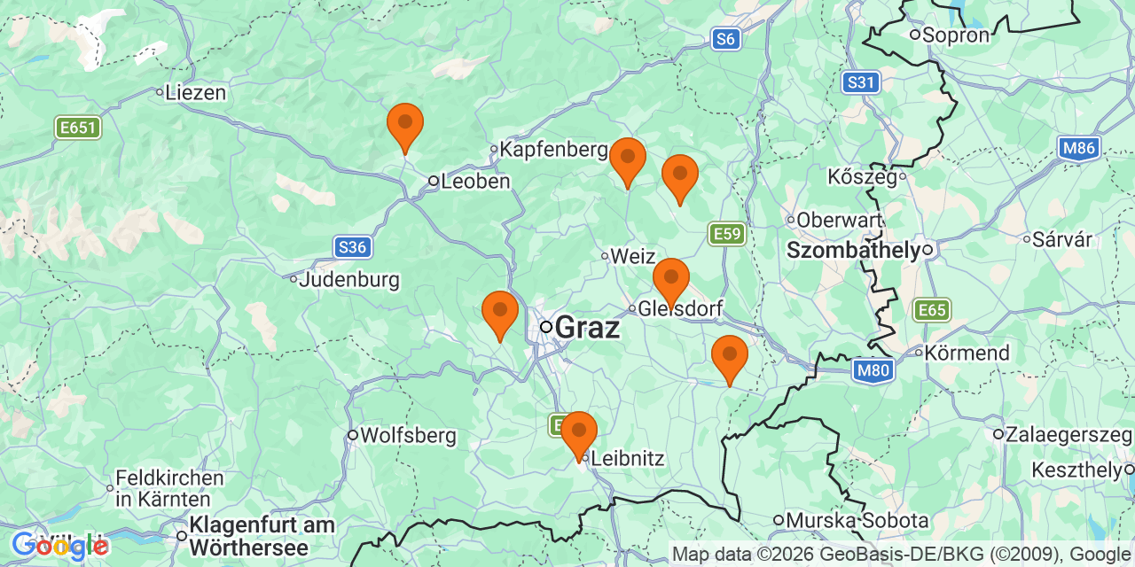 Karte der Spielorte: Fußballturniere U13 in Steiermark