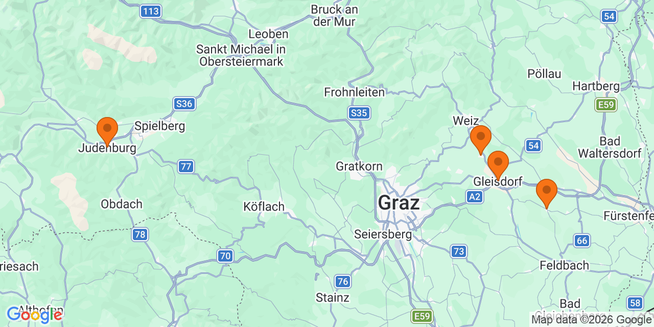 Karte der Spielorte: Fußballturniere U13 in Styria