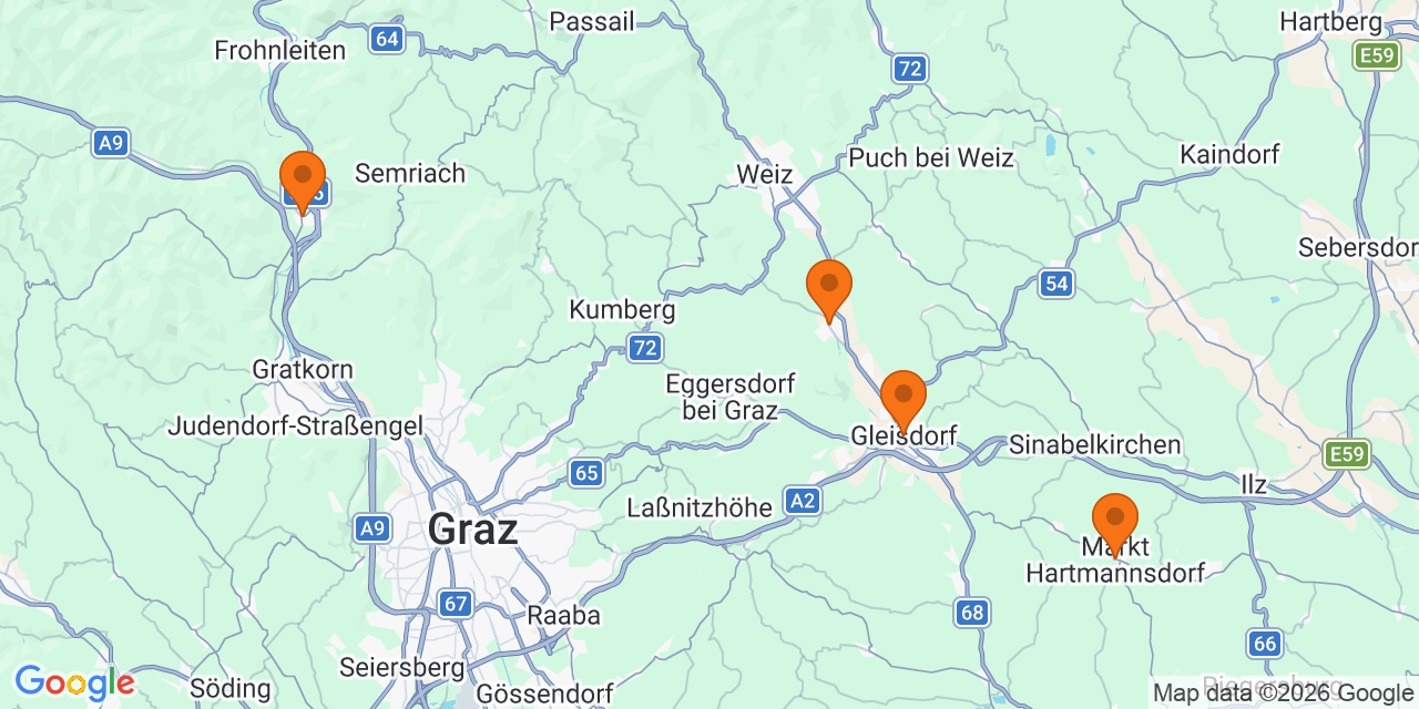 Karte der Spielorte: Fußballturniere U14 in Styria