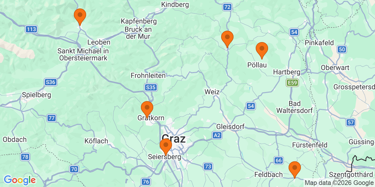 Karte der Spielorte: Fußballturniere U7 in Steiermark