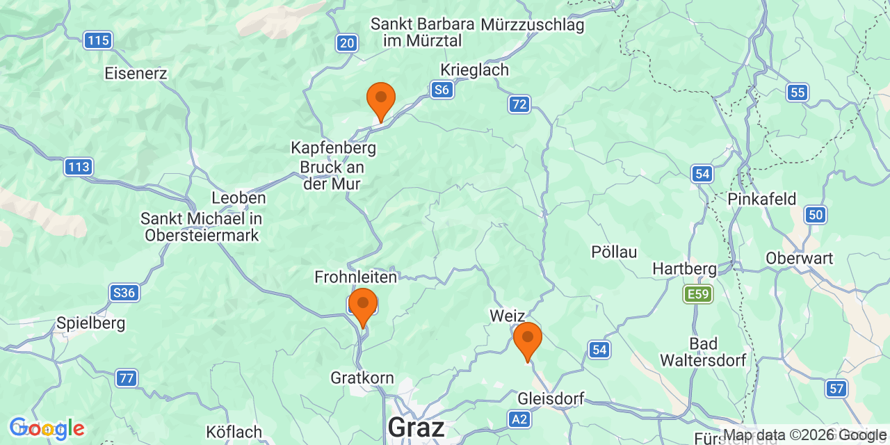 Karte der Spielorte: Fußballturniere U7 in Styria