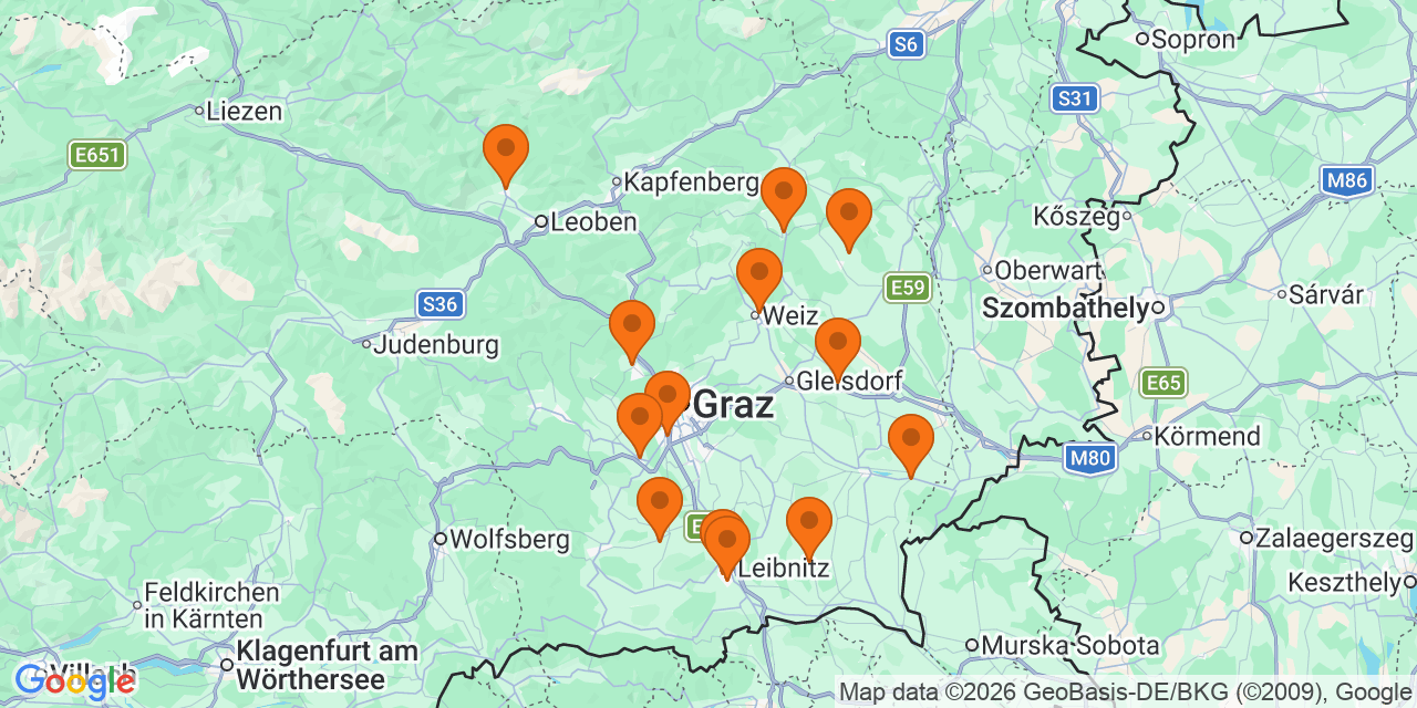 Karte der Spielorte: Fußballturniere U8 in Steiermark