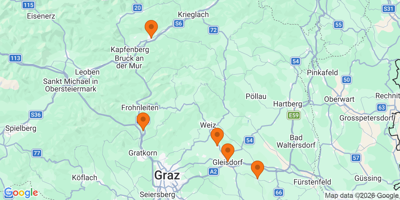 Karte der Spielorte: Fußballturniere U8 in Styria