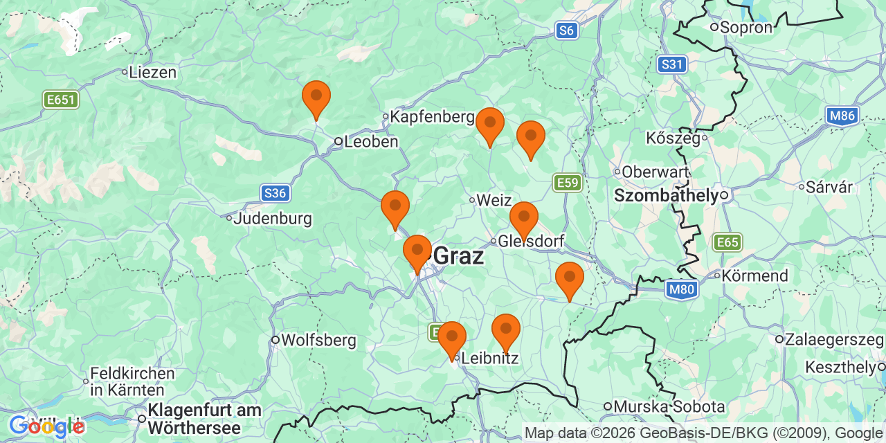 Karte der Spielorte: Fußballturniere U9 in Steiermark