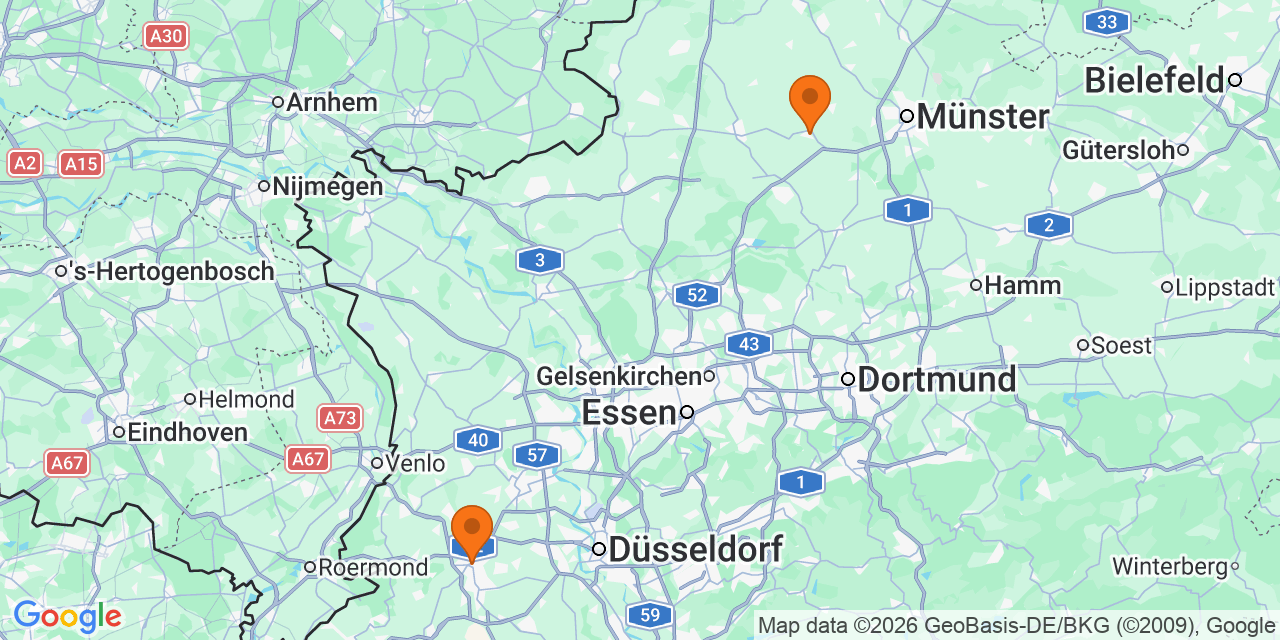 Karte der Spielorte: Fußballturniere in North Rhine-Westphalia