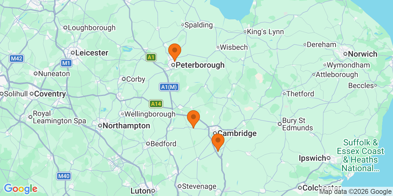 Map of the venues for Football tournaments in Cambridgeshire