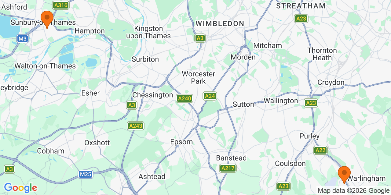 Map of the venues for U11 football tournaments in Surrey