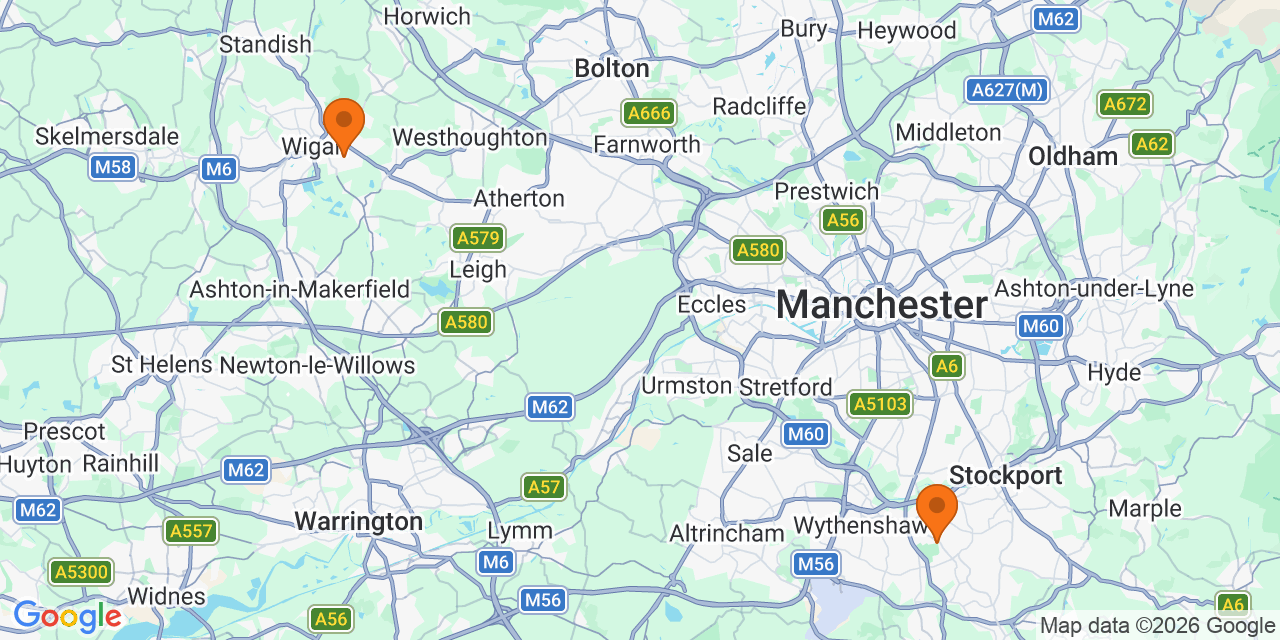 Map of the venues for U13 football tournaments in Greater Manchester