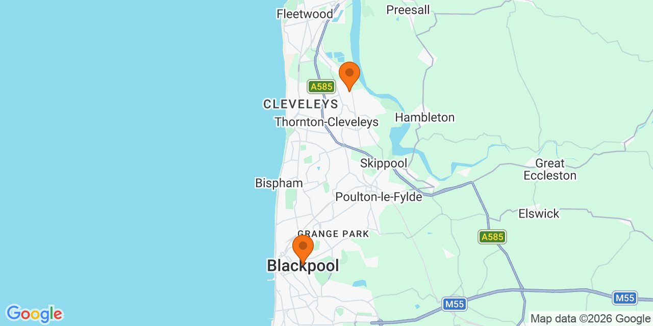 Map of the venues for U15 football tournaments in Blackpool