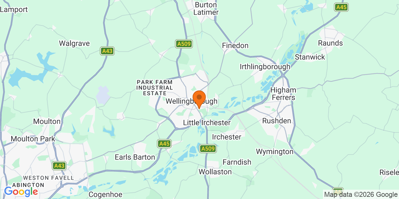 Map of the venues for U15 football tournaments in Northamptonshire