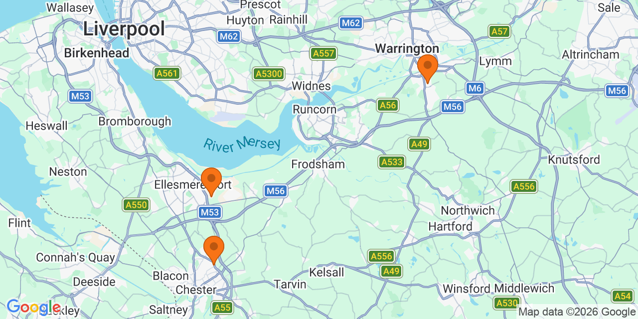 Map of the venues for U8 football tournaments in Cheshire