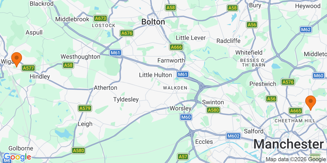 Map of the venues for U8 football tournaments in Greater Manchester