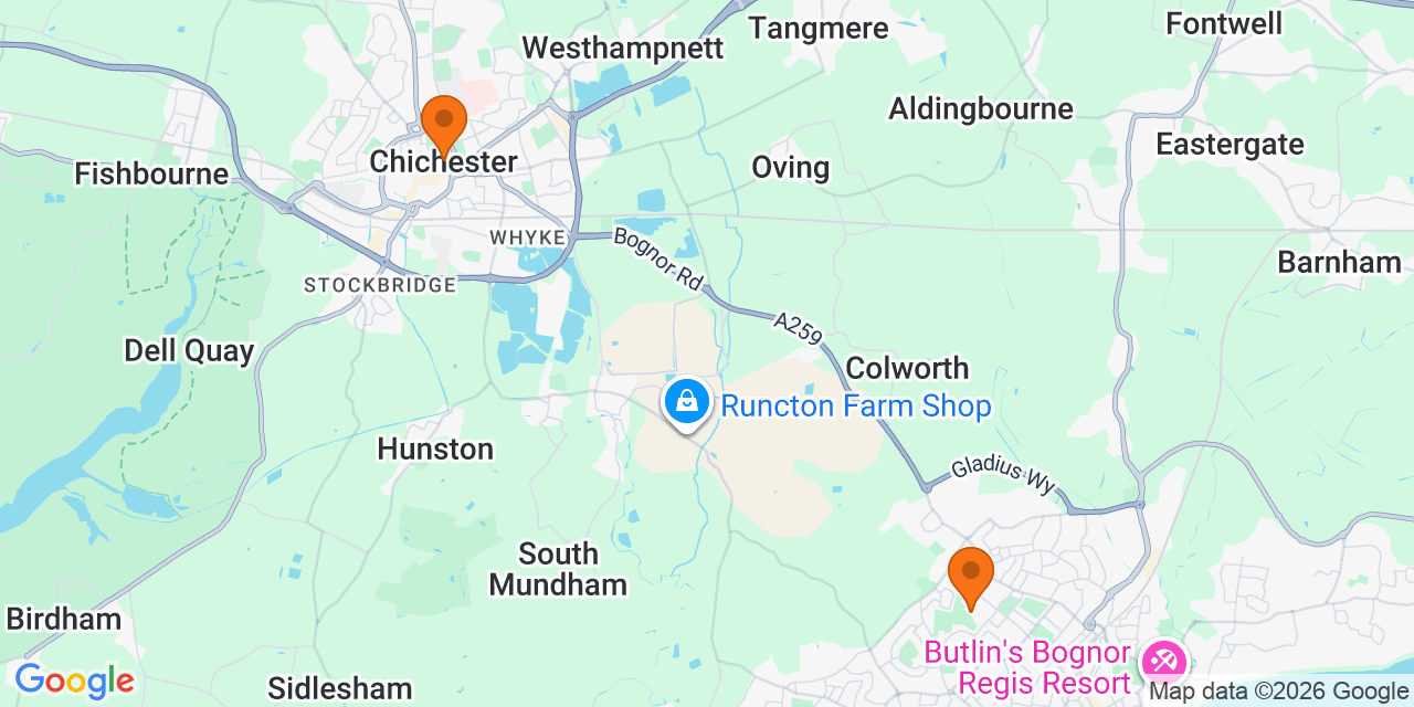 Map of the venues for U8 football tournaments in West Sussex
