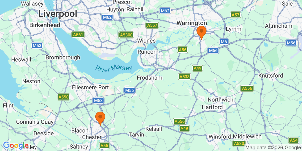 Map of the venues for U9 football tournaments in Cheshire